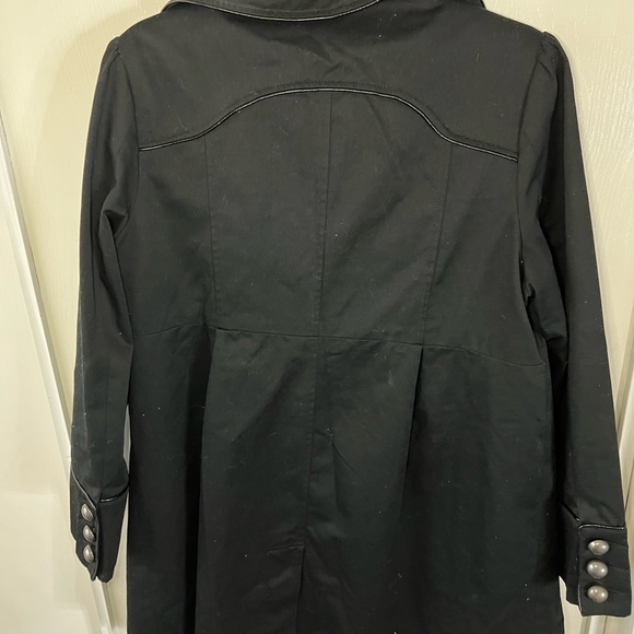 Black military button long trench coat - Picture 3 of 7